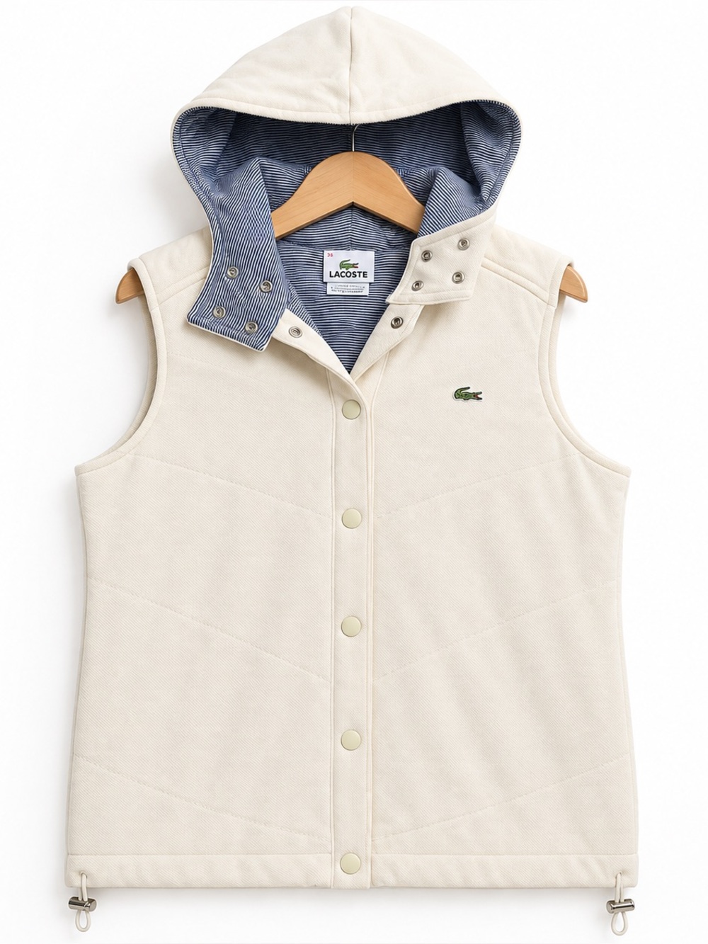 Lacoste Women’s Cream Hooded Cotton Snap Vest Striped Lining 34